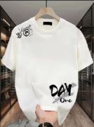 Baskılı Oversize Bisiklet Yaka T-shirt - Beyaz resmi